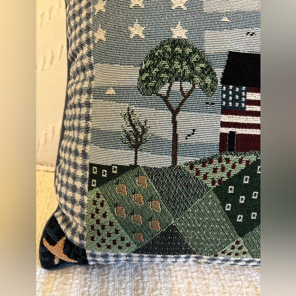 Warren Kimble Americana 4th Of July Tapestry Throw Pillow 15” X 15” Blue Stars - Picture 5 of 6